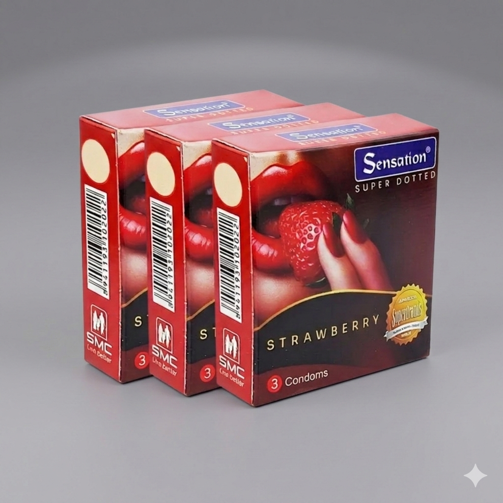 9pcs Sensation Super Dotted Condom Strawberry Flavor | Combo Pack 3x3=9pcs Condom for Men