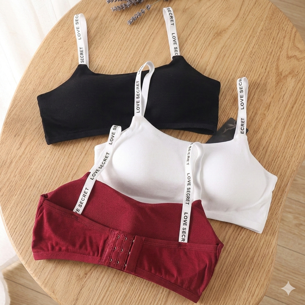 seamless, cotton training bra for teen girls / kids, with thin straps, sleeveless vest style, and sizes like 28–32: