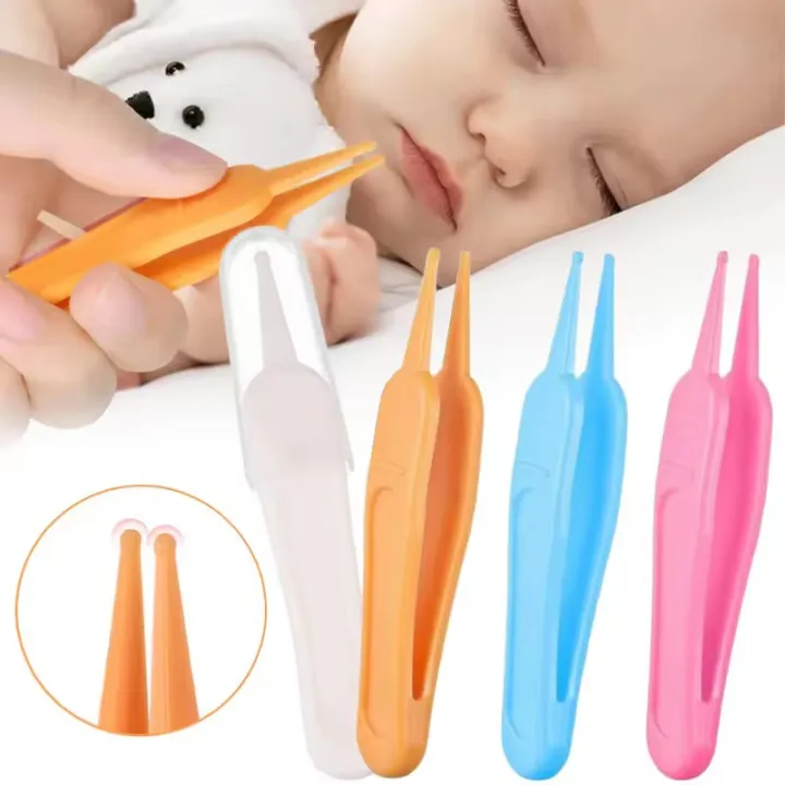 Infant Nose Cleaning Tweezer with Cover Round-Head Baby Ear Nose Navel Cleaner Clip for Baby Care Plastic Nose Forceps Earwax Remover