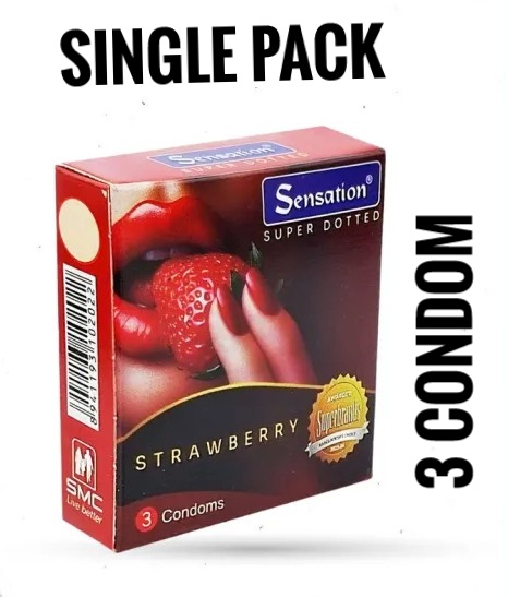 Sensation Strawberry Flavor Super Dotted Condoms (3 pcs)