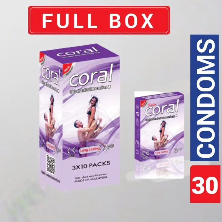 Coral Long Lasting Lubricated Natural Latex Condom Full Box 3x10=30pcs