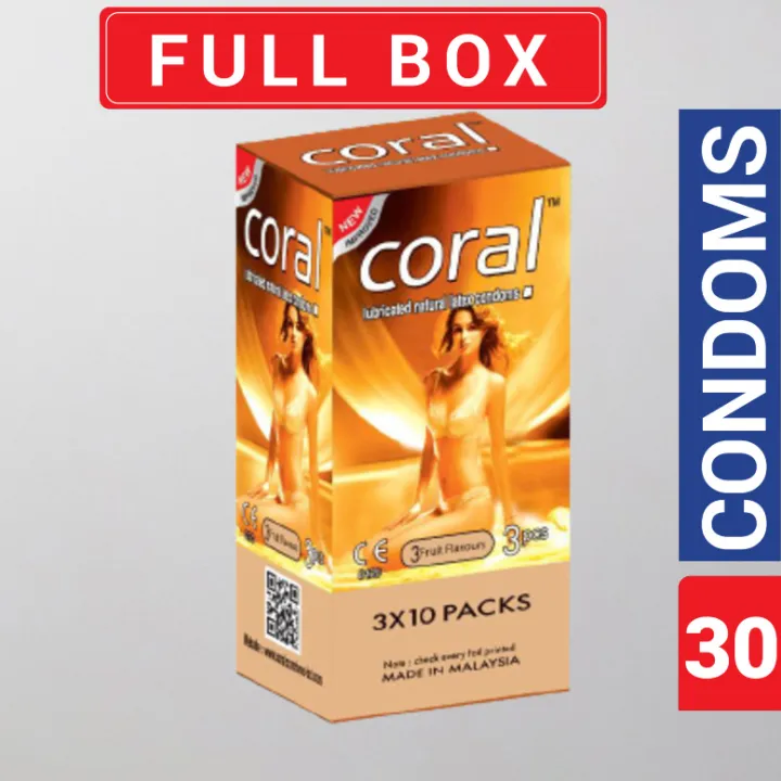 Coral 3 Fruits Flavors Girl / Original Lubricated Natural Latex Condom for Men | Full Box 30pcs Condom | Malaysia