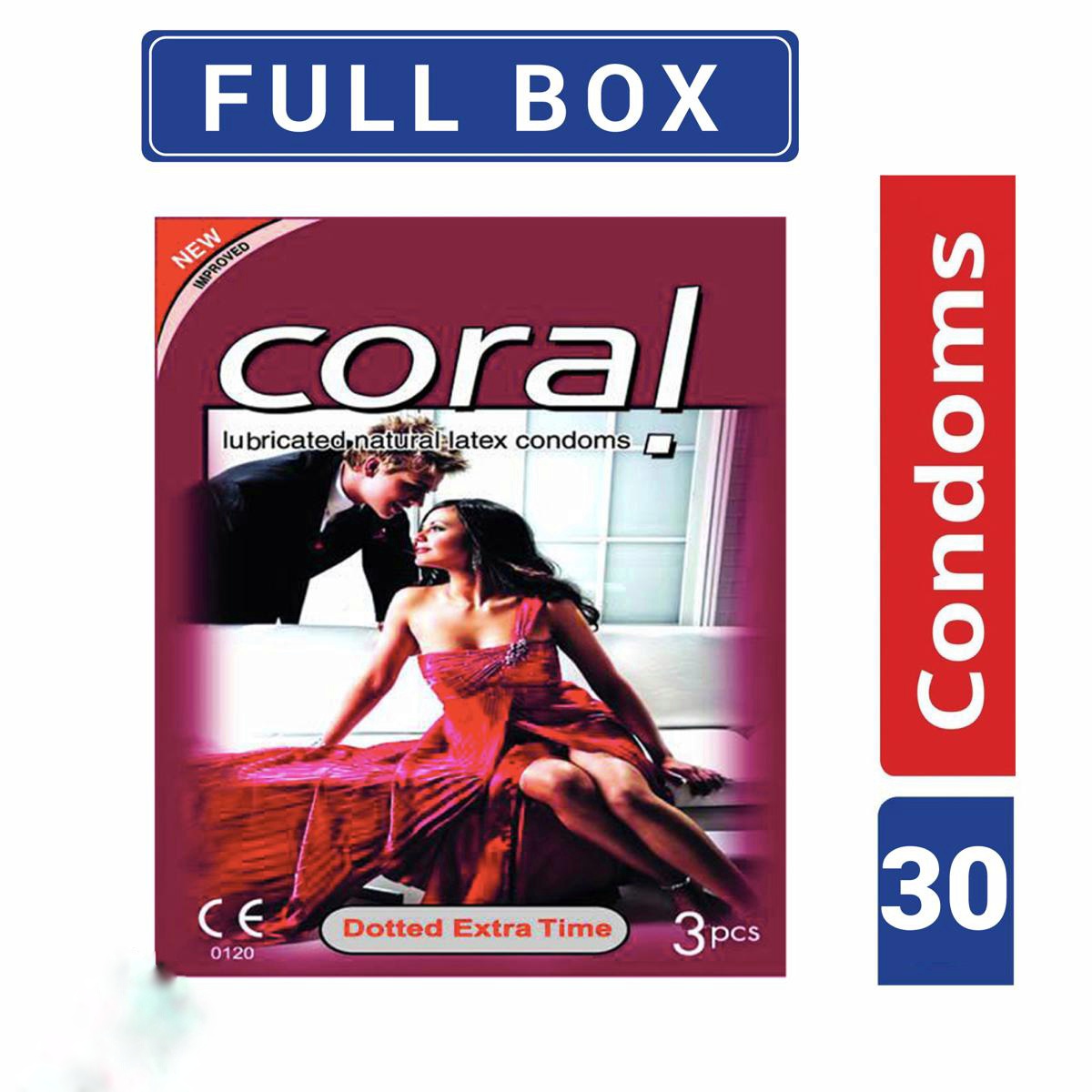 Coral Dotted Extra Time Lubricated Condoms (30 Pcs