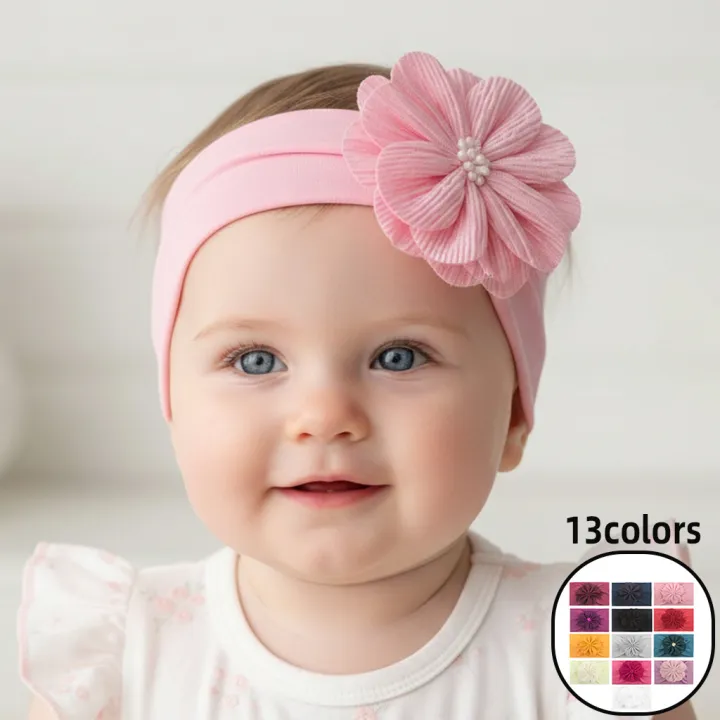 Cute Flower Soft Baby Headband Kids Nylon High Elastic Hair Band for Girls Newborn Hair Accessories