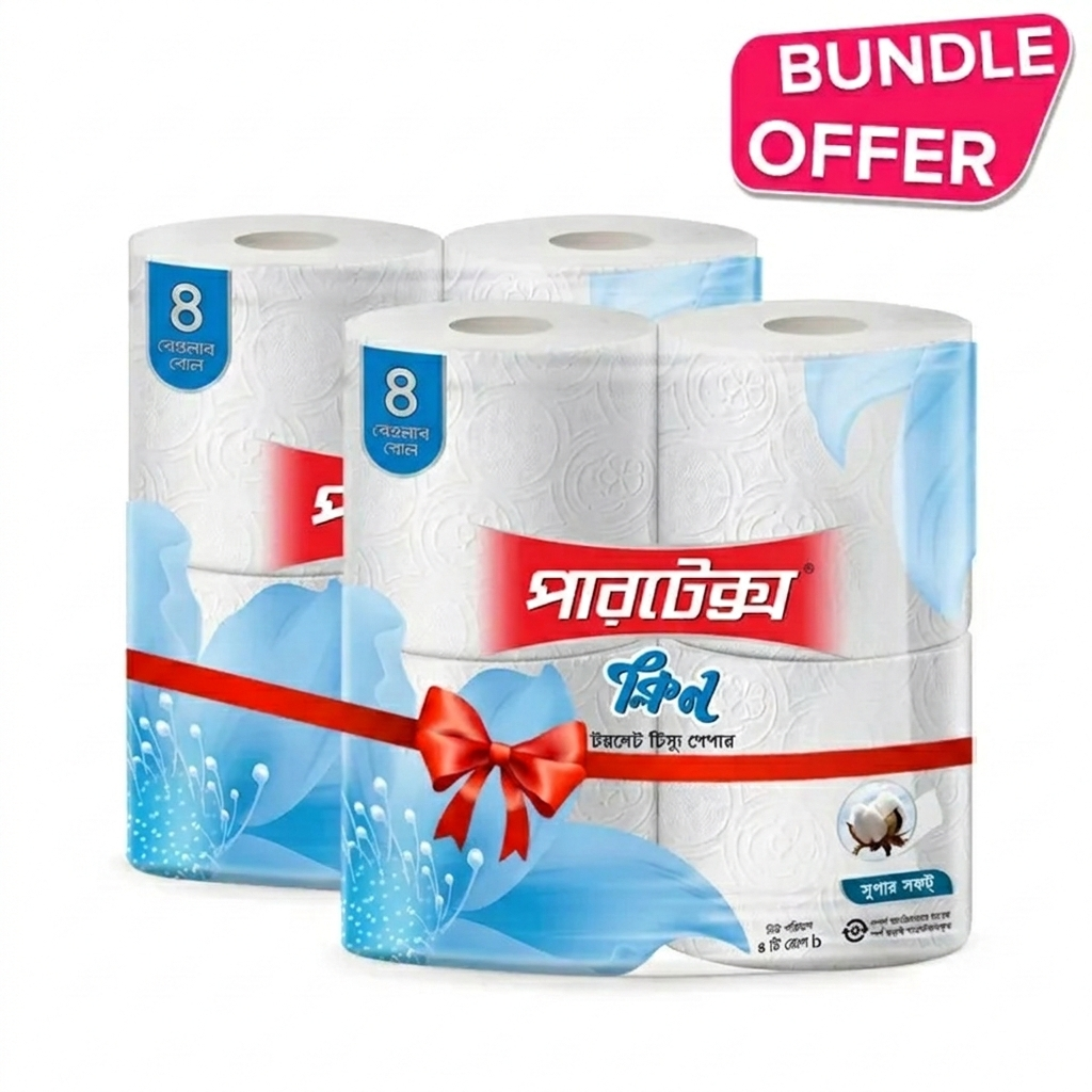 Partex Clean Toilet Tissue Paper – 2 Ply Value Pack (8 Rolls)