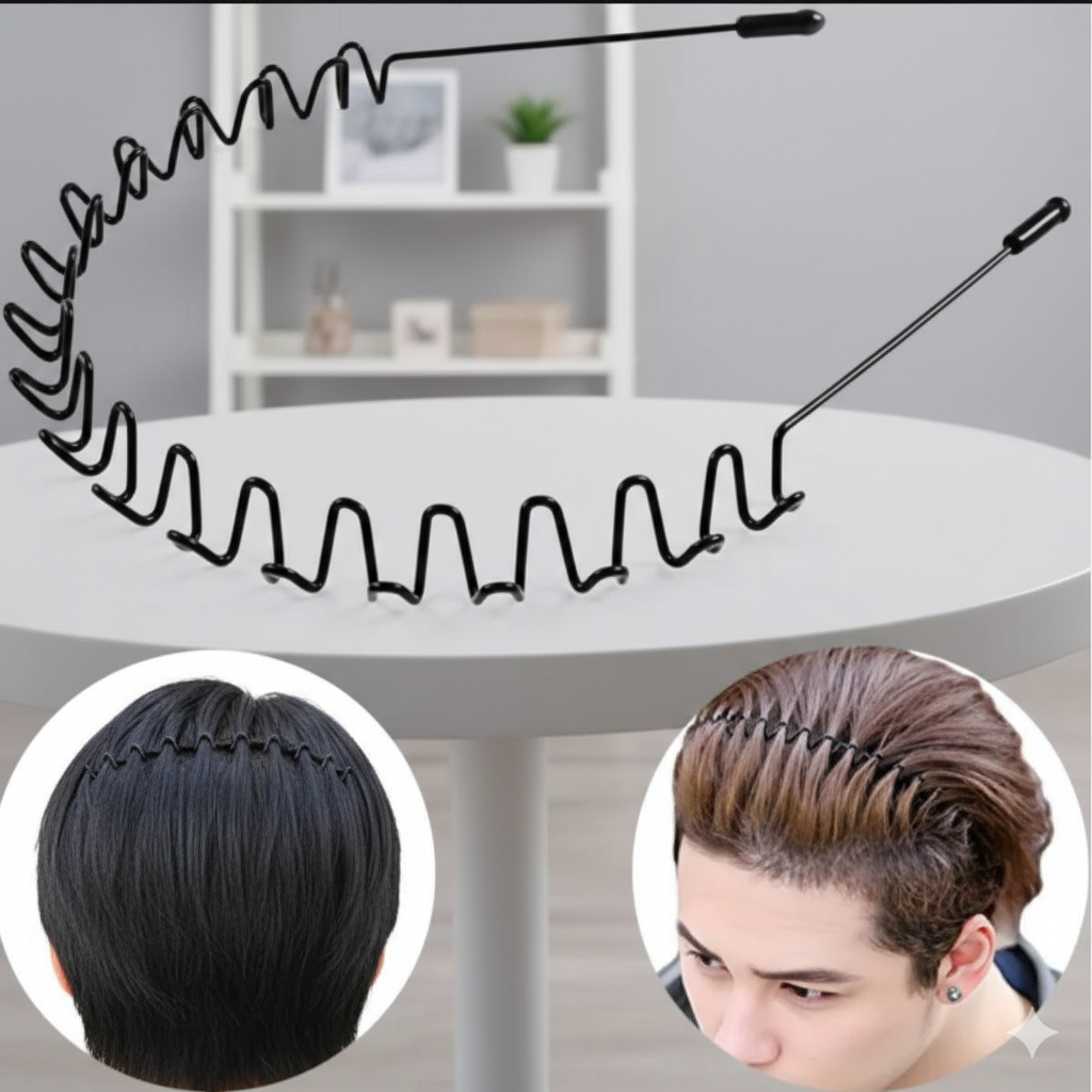 Unisex Black Zigzag Metal Hair Band – Stylish & Durable